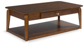 Hoover Furniture Outlet - Ashley Furniture - Trenmour Coffee Table - Rectangular Cocktail Table / Medium Brown - T596-1
